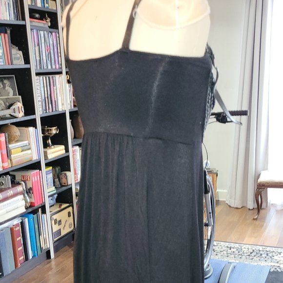 Vintage Leather Trimmed Long Dress Poly Spandex Cotton Size 8-10 - Picture 2 of 10